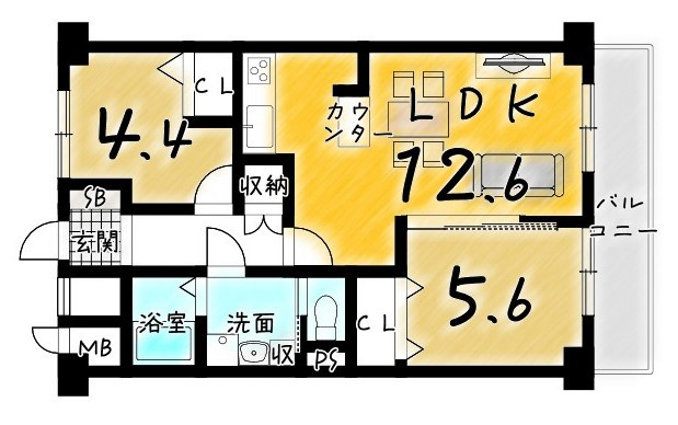塔南蒔絵ハイツの間取り|各居室に加え、廊下や洗面などにも収納スペースが確保されております！