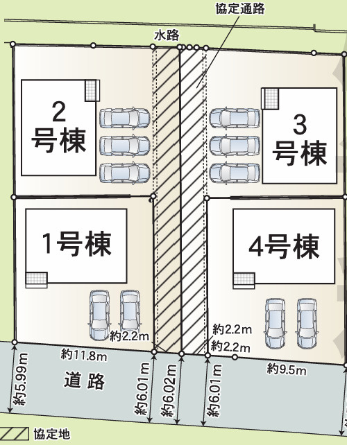 クレイドルガーデン高松市香西本町第１◇光熱費の負担の軽減が可能なオール電化住宅ですの区画図|全体区画図
各棟、駐車場スペースは３台以上のゆったりとした区画で広い敷地にゆったりとした配置で住宅が建てられ、日照や通風にも十分に配慮されています。