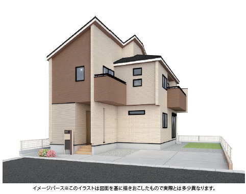 《仲介手数料半額》川越市上戸新町6期の外観パース|霞ケ関駅徒歩10分の好立地。17帖の広々LDKに加え、長期優良住宅にも対応しています。9月完成予定の新築住宅です。駅近と安心感を兼ね備えた、家族で暮らしやすい一邸です。