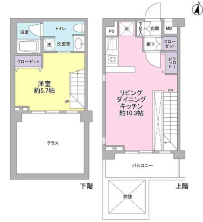 サンピエス桜新町　メゾネット　テラス　駐車場の間取り