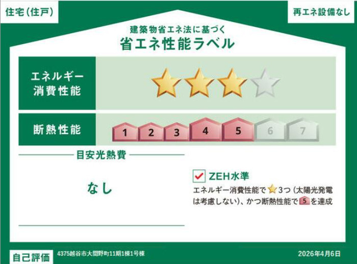 越谷市大間野町1丁目 新築分譲住宅の省エネ性能ラベル