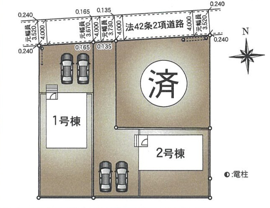 【Cradle Garden】　下妻市二本紀　第２　全3邸の区画図|全棟配置図