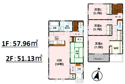 仲介手数料不要　よかタウンBloom北区楠2丁目1期【楠小・楠中】の間取り
