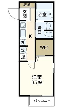 【間取り】 | フラッツァ | 使い勝手のよいコンパクトな1Kの間取りです