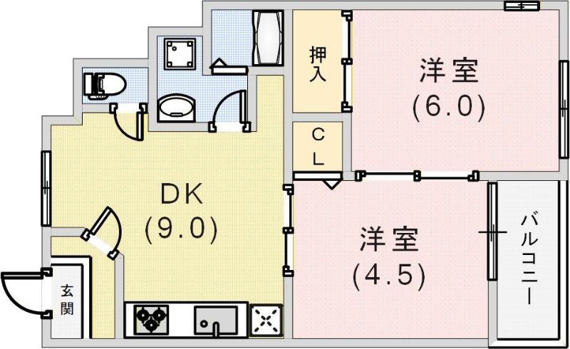 芦屋市親王塚町の賃貸マンションの間取り