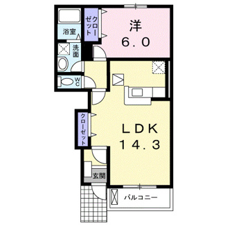 【間取り】 | ノーブルＲ・Ｓ　Ａ　1LDKT