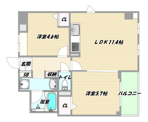 大阪市淀川区宮原１丁目の賃貸マンションの間取り
