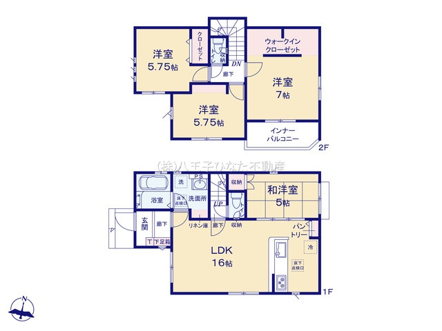 『八王子市新築戸建て』八王子市石川町1458【仲介手数料無料】　７期の間取り|～仲介手数料無料☆八王子ひなた不動産～　八王子市石川町　新築戸建て