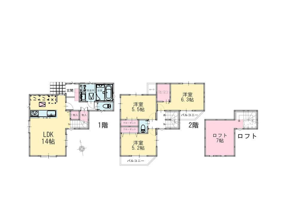 小平市回田町８期の間取り|〇 本物件【１号棟】の間取・平面図です〇　敷地面積:　㎡　建物面積:　㎡　