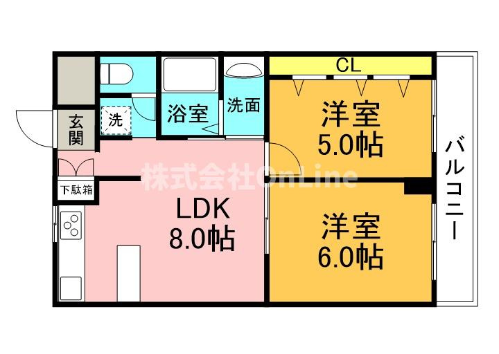 東大阪市瓜生堂１丁目の賃貸マンションの間取り