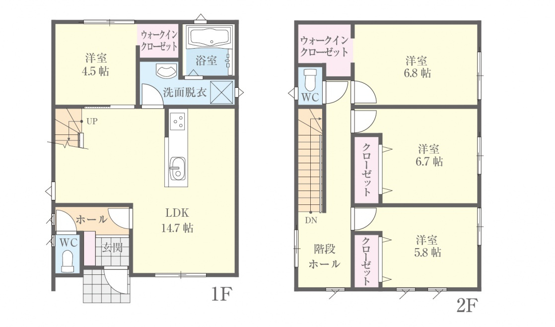 ☆選べる家具プレゼント☆富久町　新築戸建の間取り|全居室収納を備えた使い勝手の良い間取り。お部屋を広々と活用することができ、家族の成長に合わせてフレキシブルに使い分けながら気持ちよく暮らせそう。