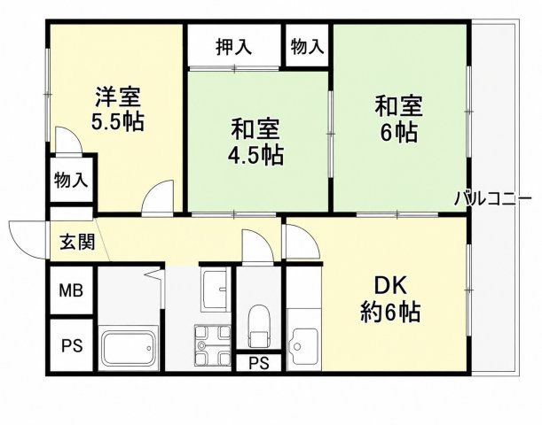マンション楠の間取り|3DK