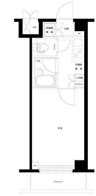 ルーブル蒲田六番館の間取り|東向きバルコニーの1K洋室6帖バストイレ別

