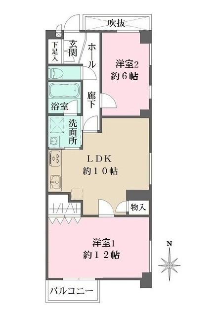 西宮市北昭和町の賃貸マンションの間取り