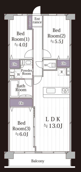 【間取り】 | 南林間ハイライズ | 3LDKは、リビングダイニングキッチンと3つの居室がある間取り。ファミリー層に非常に人気の高い間取りで、広々としたリビングで家族団らんを楽しみ、個室でプライベートな時間も確保できるのが大きな魅力です。