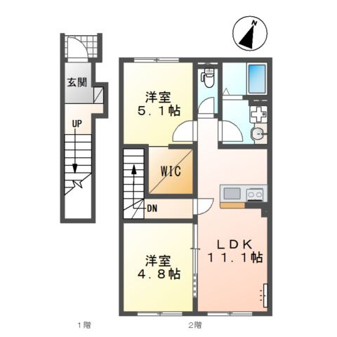 越谷市千間台西５丁目アパート新築工事の間取り