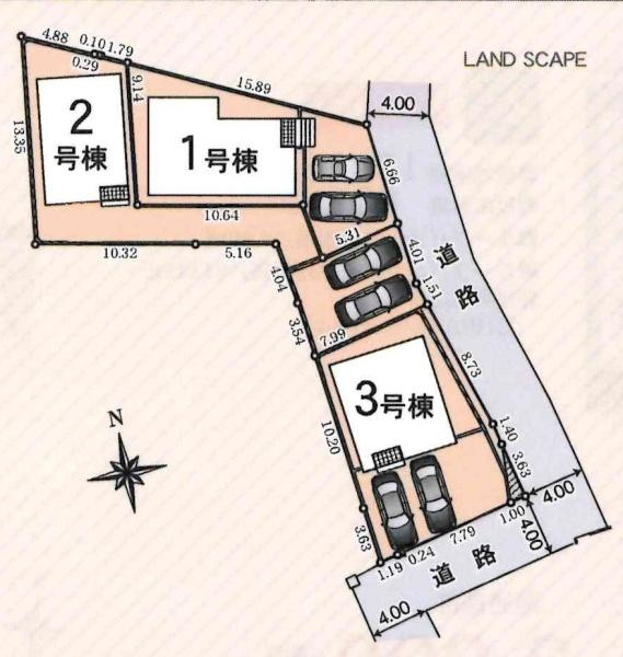 岡崎市若松町第4　全3棟・3号棟の区画図