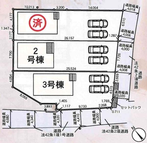 豊田市駒場町第1　全3棟・2号棟の区画図