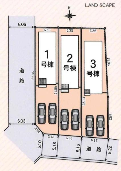 豊田市平和町第1　全3棟・2号棟の区画図