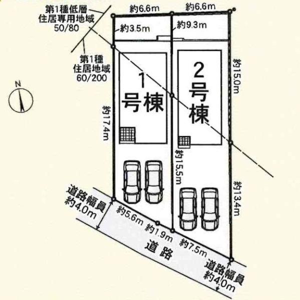 豊田市若林東町第8　全2棟・1号棟の区画図
