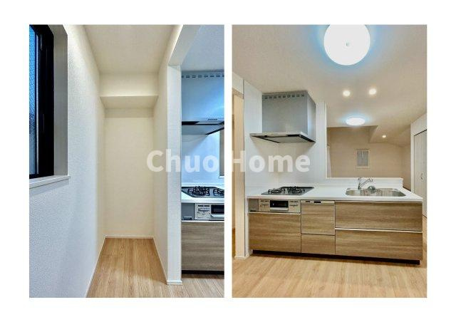 葛飾区南水元4丁目新築分譲住宅のキッチン|キッチン横には大きなパントリーを設置