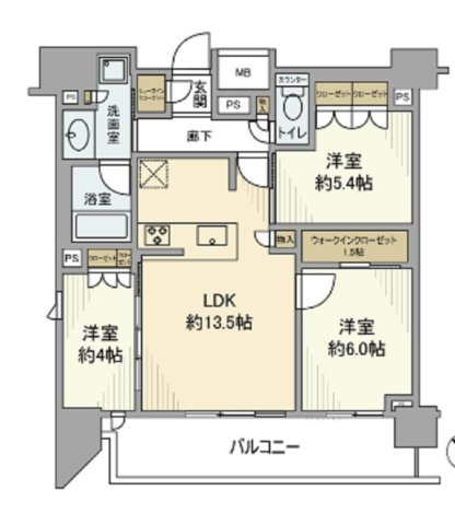 リビオ蒲田ザ・ゲートの間取り|間取り　バストイレ別独立洗面台付きの3LDK！