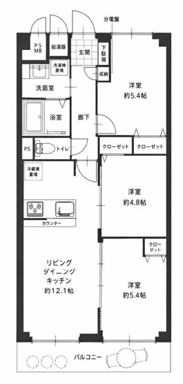 【間取り】 | 梅津グランドハイツ | 専有面積61.60㎡