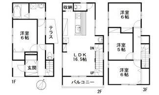 【間取り】 | 【東原3丁目No.6】駐車2台可×外の視線が気にならない2階広々LDK