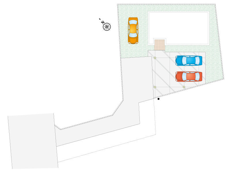 【2号棟:区画図】駐車3台可能。来客時の駐車や将来的な増車にも対応できます。