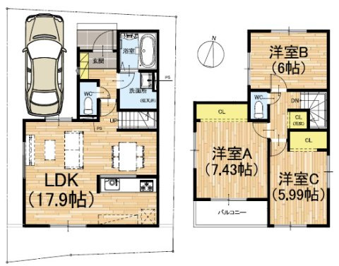 川西市笹部　第1期　新築一戸建ての間取り
