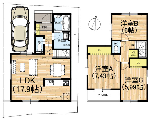 川西市笹部　第1期　新築一戸建ての間取り