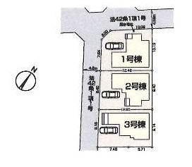 新築一戸建て　狭山市北入曽　全３棟の区画図|カースペース１台分(車種によります)