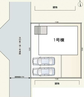 【区画図】 | 平塚市横内  1号棟 第30 | 西側約4.7ｍ公道　駐車並列2台（車種によります）　敷地面積40.1坪