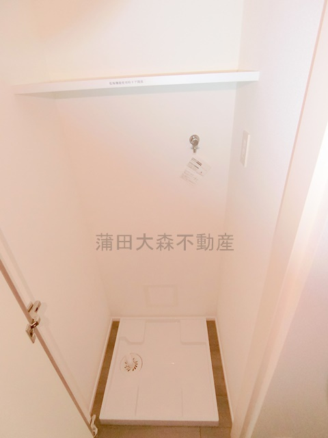 パティーナ蒲田Duoの設備|棚と扉付きの室内洗濯機置き場
