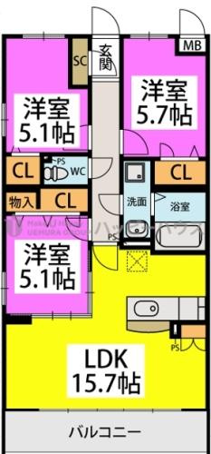 【間取り】 | ハッピネス若葉台Ⅱ