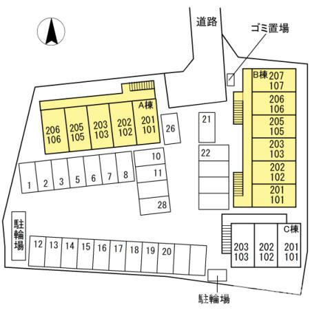 ベルシャトル B棟の区画図