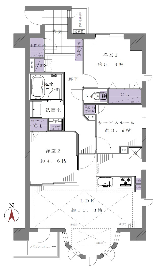 ライオンズアーバンシティ木場の間取り|南東角部屋住戸につきまして日当たり・通風良好。新規リノベーションマンション。安心のアフターサービス保証付きですのでご購入後も安心して暮らせます。