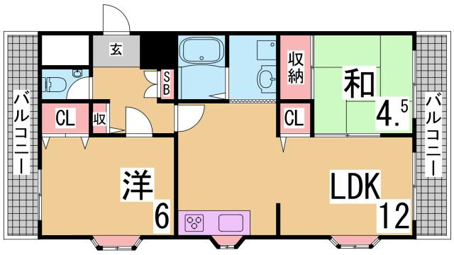 神戸市兵庫区下祇園町の賃貸マンションの間取り