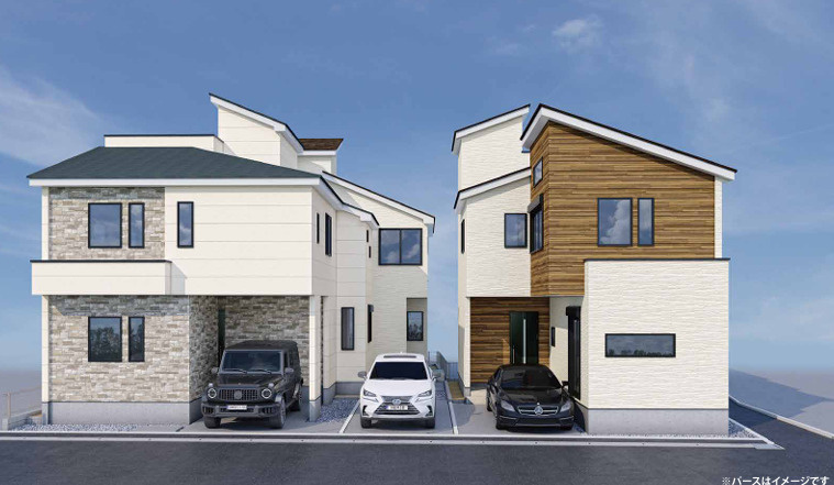 茅ヶ崎市十間坂2丁目　新築戸建　全３棟の外観パース|イメージパスですので実際のものと多少異なります
