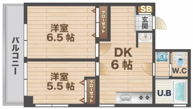 【間取り】 | カールトンコート | 2DKの振り分けタイプのお部屋。