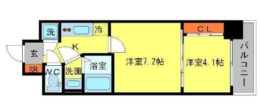 大阪市中央区瓦町２丁目の賃貸マンションの間取り