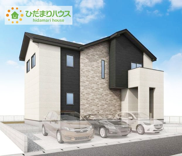 ひたちなか市平磯遠原町1期　新築戸建の外観パース|スタイリッシュでオシャレな外観です(^^)/