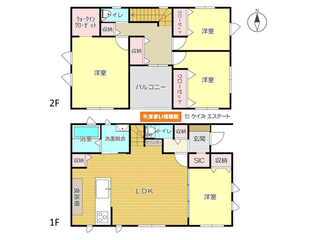 【間取り】 | 太田市下浜田町　中古戸建住宅 | 1階洋室隣接のLDKと2階WICを備え、シューズクロークや物入など収納も豊富な4LDK間取りです。