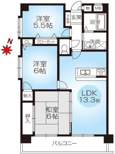 プレステージ明石土山II　6階の間取り|3LDKです。