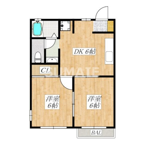 ノースヴィレッジの間取り|2ＤＫ南西角部屋のお部屋です☆