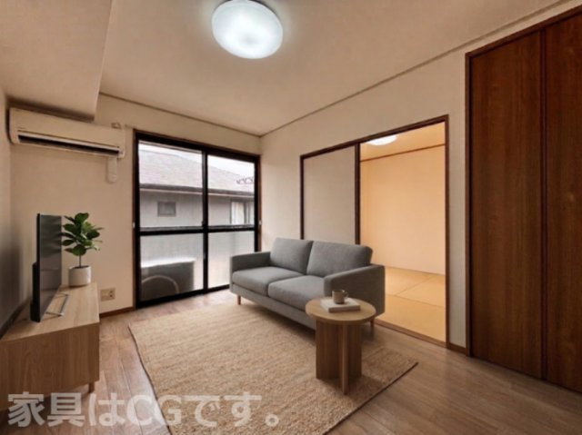 岡山市北区辛川市場のアパートの居間・リビング|家具はCGです、ついておりません。