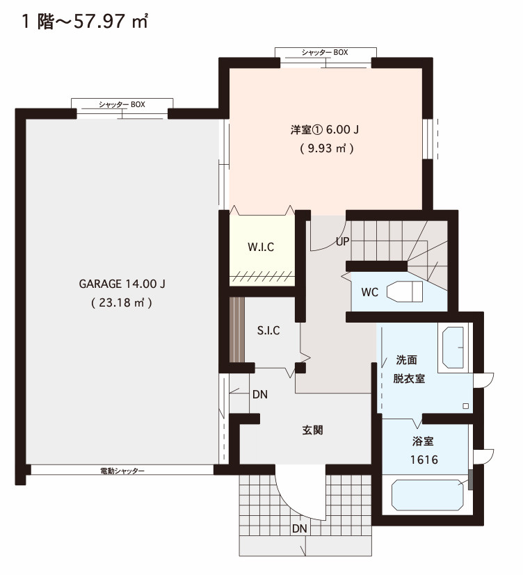 新築ガレージハウスの間取り|1F