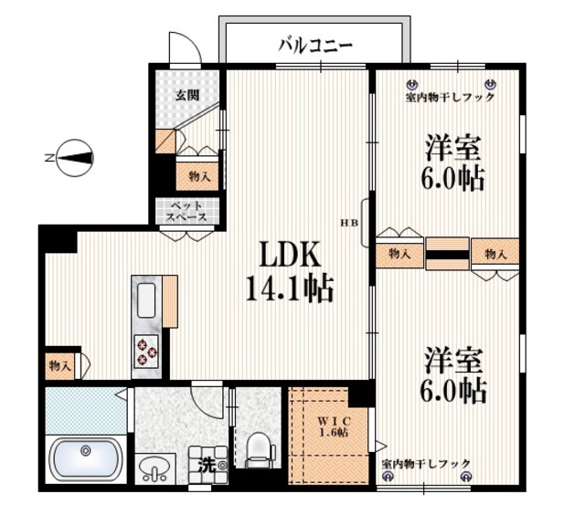 フラットＲの間取り|【間取り】　角部屋３面採光