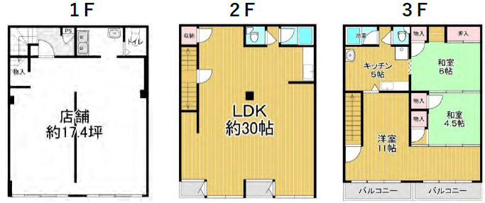 阪南町3丁目連棟店舗付き住居の間取り
