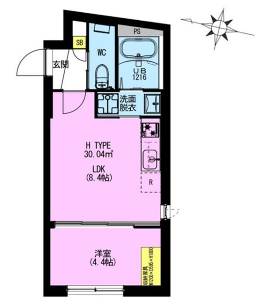 ADORE URBAN大森町Aの間取り|西向き南西角部屋の1LDK